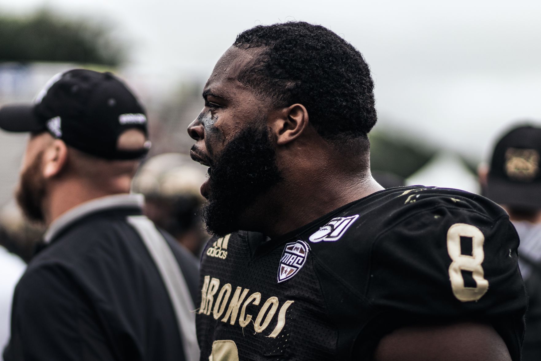 Junior defensive tackle Ralph Holley fires up his defense